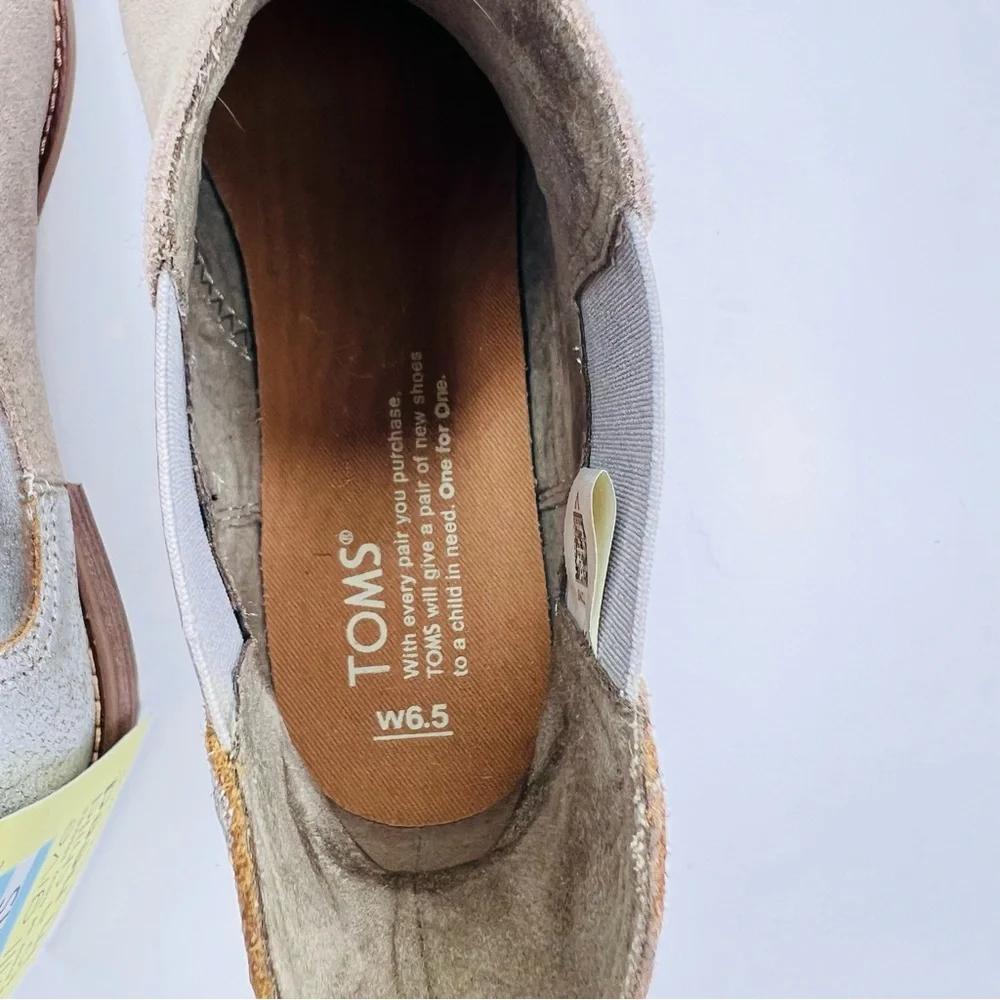 Toms Ella Desert Taupe Suede Silver Metallic Distressed Leather Ankle Bo…
